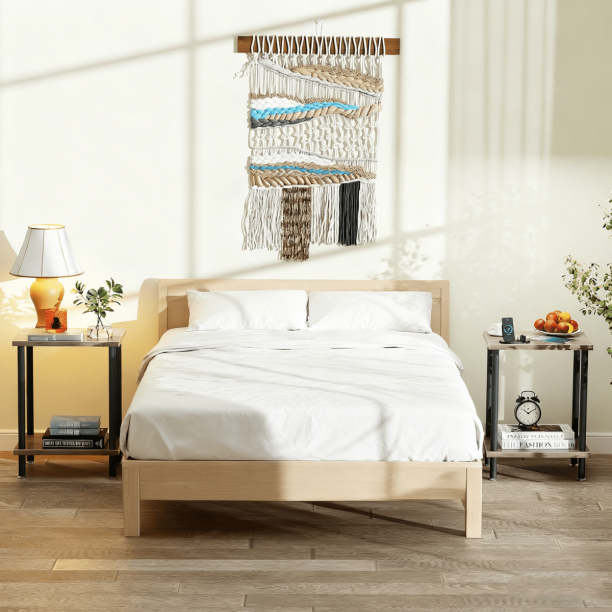 Mesa Auxiliar de 2 Niveles 2 piezas, Mesa Lateral para Sala de Estar, Escritorios de Metal para Dormitorio con Estante de Almacenamiento, Marco de Acero, Robusta y Duradera,gris