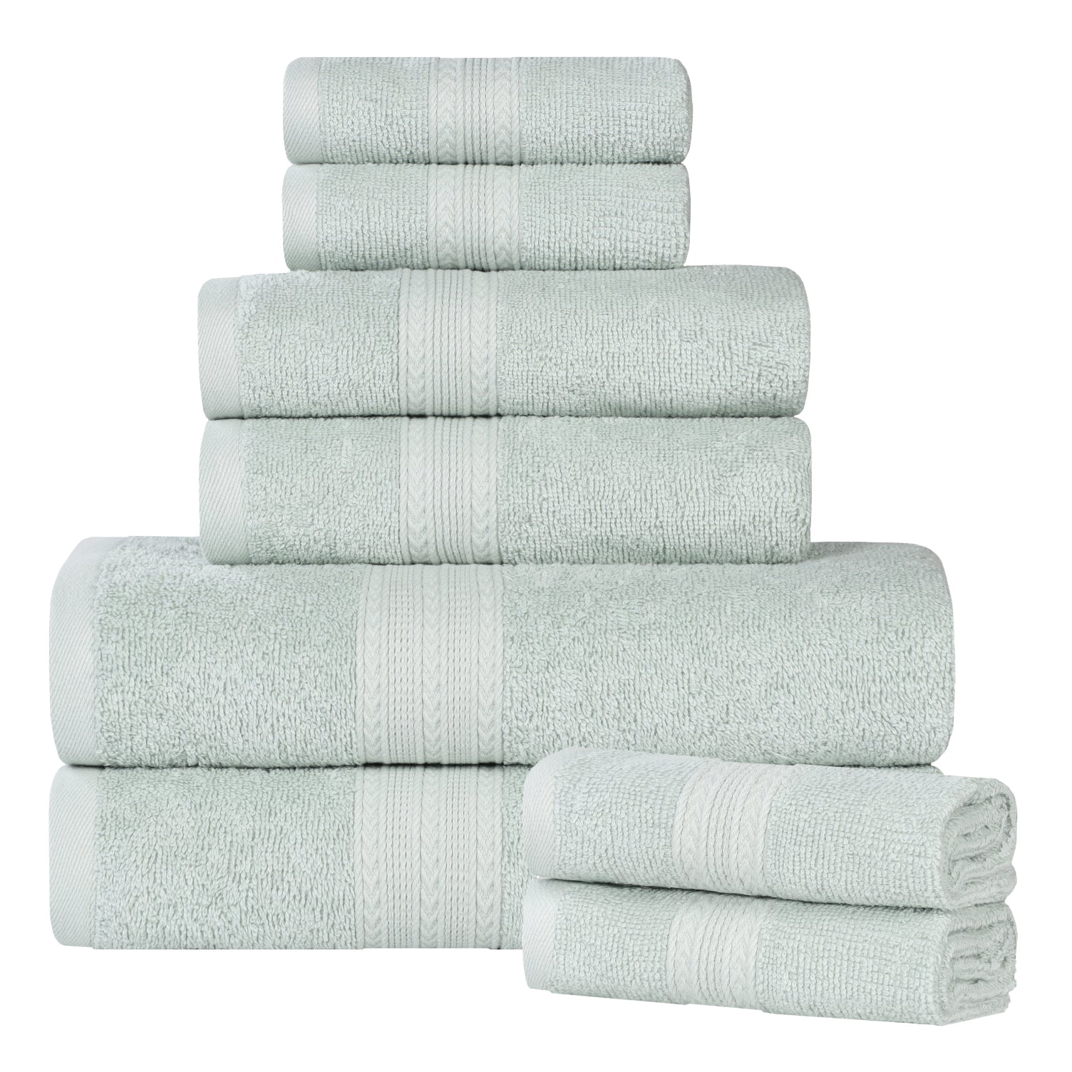 Superior Eco-Friendly Cotton 8-Piece Assorted Towel Set, Aqua Marine