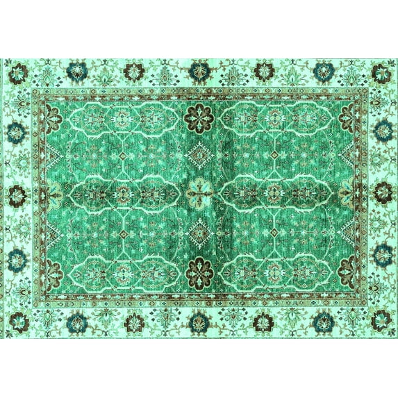Ahgly Company Indoor Rectangle Oriental Turquoise Blue Traditional Area Rugs, 5' x 8'