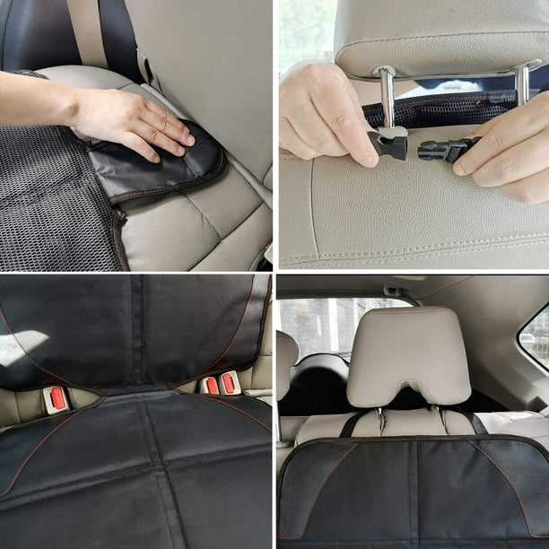 Protecteur de siège de voiture, protecteur de housse de siège de voiture  pour enfant/chien avec organisateur, housse de siège de voiture  antidérapante (noir, lot de 2) 
