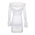 thumbnail image 5 of Women's Christmas Furry Bodycon Mini Dress Plush Hem Splicing Frenulum Deep V-neck Hooded Short Skirt Xmas Party Clubwear, 5 of 6