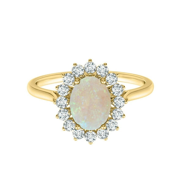 925 Sterling Silver Gold Finish White Opal Solitaire Christmas Ring