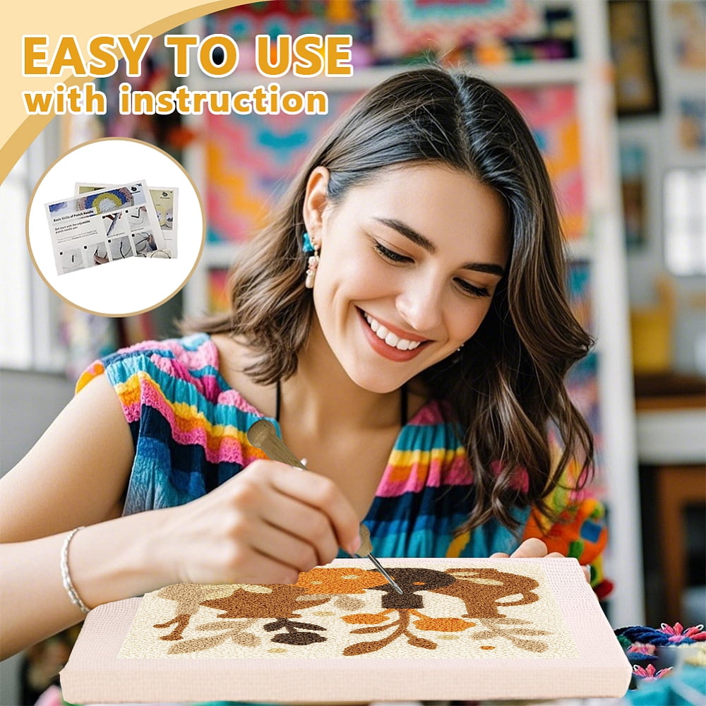 Polyester Cotton Punch Needle 4Folded Yarns Embroidery Kits Included Threader Cotton Thread Punch Needle Thread Clips 3.5MM Wooden Needle Vase