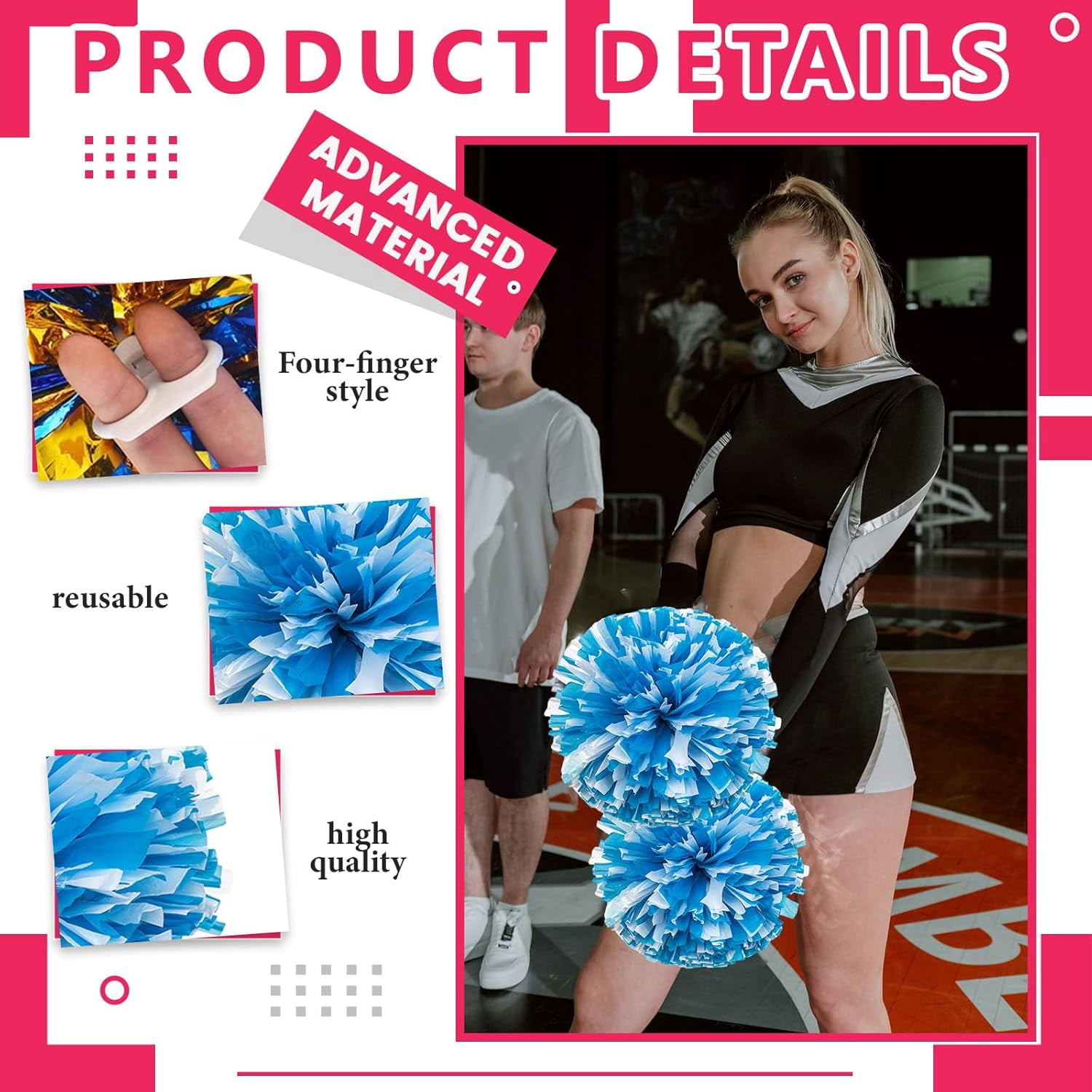 20 Pcs Cheerleading poms,pom poms Cheerleading with Finger Holes Metallic Foil Cheer Pom Pomsfor Dance, Matches, Team Spirit Sports (Black+Green)