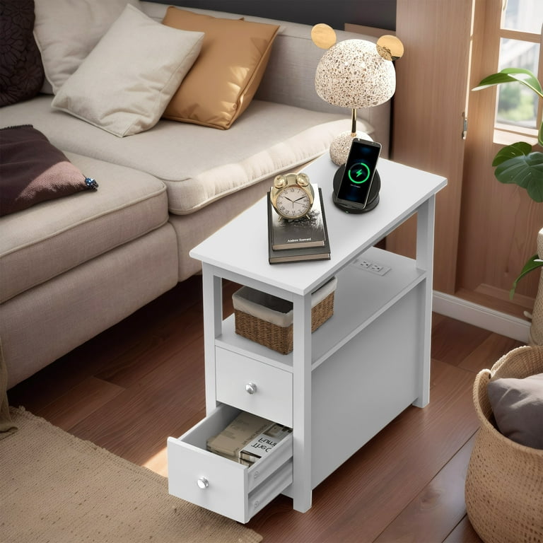 Jaxpety small end table with cup holder electric charging station 2 usb ports & power strip home office discount