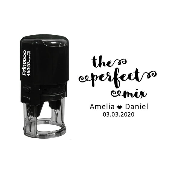 Printtoo Personalized Heavy Duty Black Self Inking Wedding Favor Round Rubber Stamp The Perfect Mix Custom Stamper-40 mm