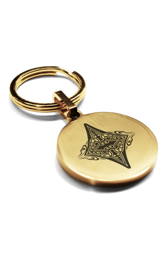 Stainless Steel Diamond Card Suit Round Medallion Keychain Circle Ring