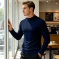 thumbnail image 6 of Nestiefly Mens Thermal Long Sleeve Undershirt Base Layer Long Shirts | Warm Lightweight Soft Fleece Lined Crew Beck Shirts Workout Top Navy S, 6 of 8