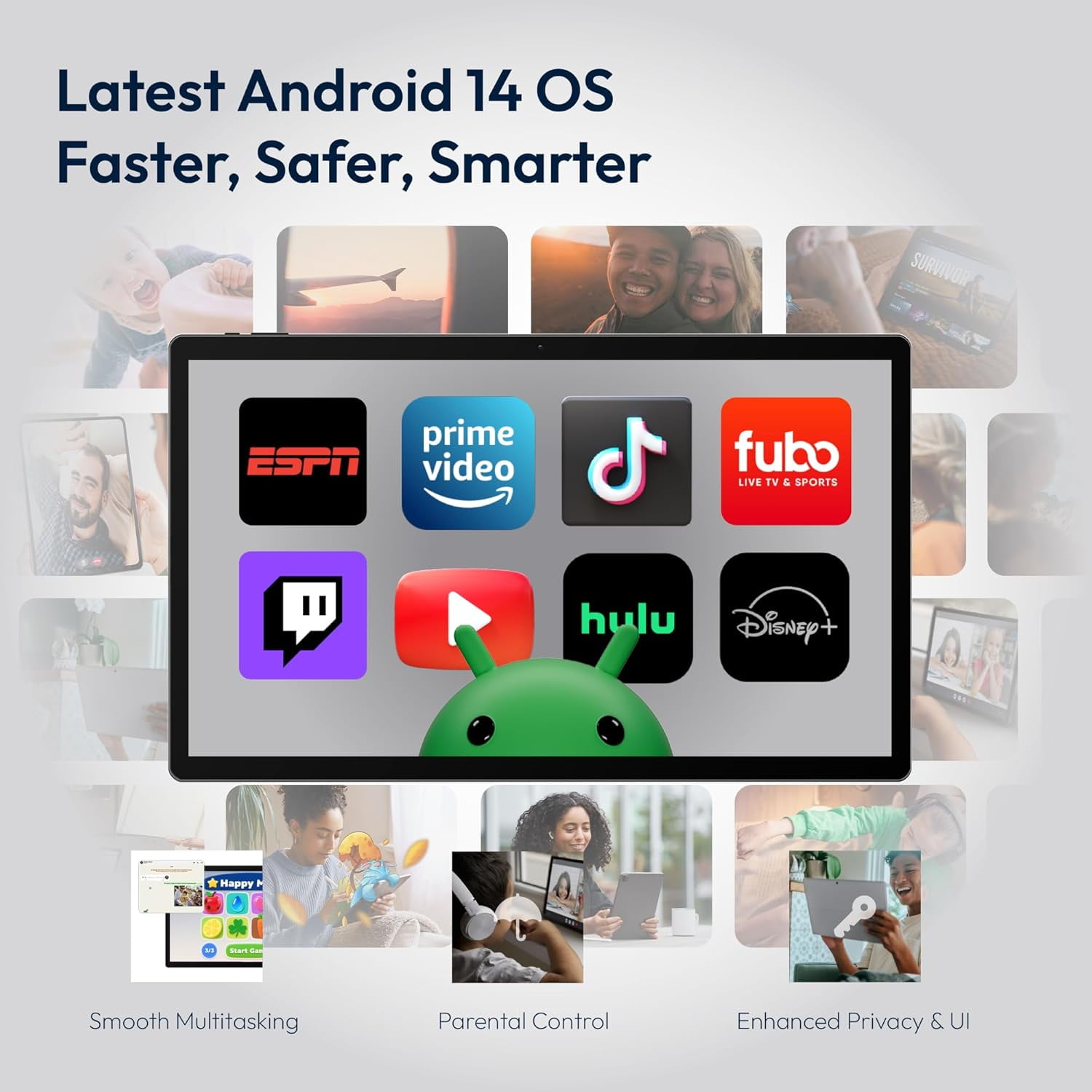 MESWAO 15.6 Inch Android 14 Tablet, 2025 Large Tablet with1080 IPS HD Display Big Screen, 8-Core, 6GB+128GB, Support 1TB TF Card, 12000mAh Long Lasting Battery for Movie/Work-Space Gray