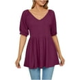thumbnail image 2 of HUPOM Workout Tops For Women Short Sleeve Womens Tops V-Neck Blazer Tab Sleeve Wine L, 2 of 5