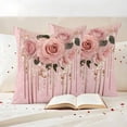 thumbnail image 3 of Pink Roses Romantic Outdoor Waterproof Pillow Covers, Watercolor Botanical Floral Decorative Square Throw Pillowcase Sofa Cushion Sham for Patio/Couch/Chair, 18"x18" 2 Pack, 3 of 8