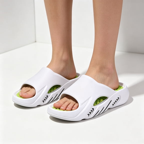 Summer Slides for Women Men, Thick Sole EVA Sandals with Arch Support, Soft Cushion Non-Slip Shower Shoes, Lightweight Beach Pool Slippers for Indoor Outdoor (Green, 38)