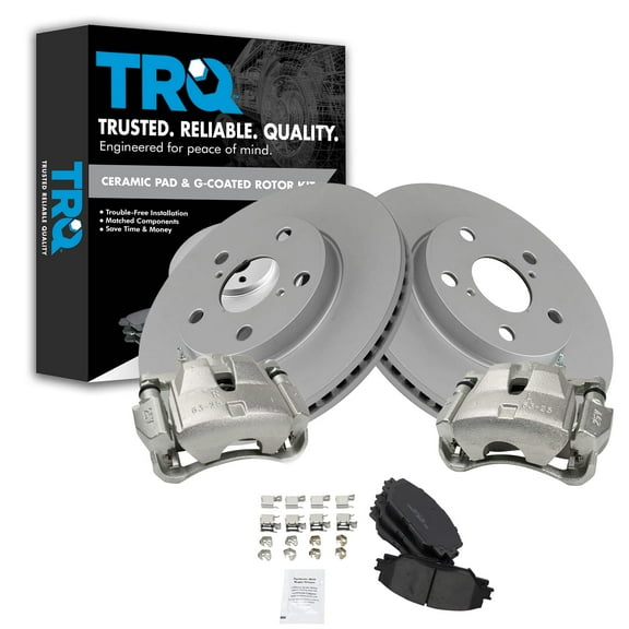TRQ Front Brake Pad & Rotor Kit Brake Caliper Brake Pads Brake Rotor Ceramic Vented Premium G-Coated Fits Select 2006-2018 Toyota RAV4