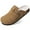 Brown, variant on Litfun Women's Faux Fur Lined Suede Clogs Fuzzy Cork Footbed Mules Slip On Winter Potato Shoes, Brown