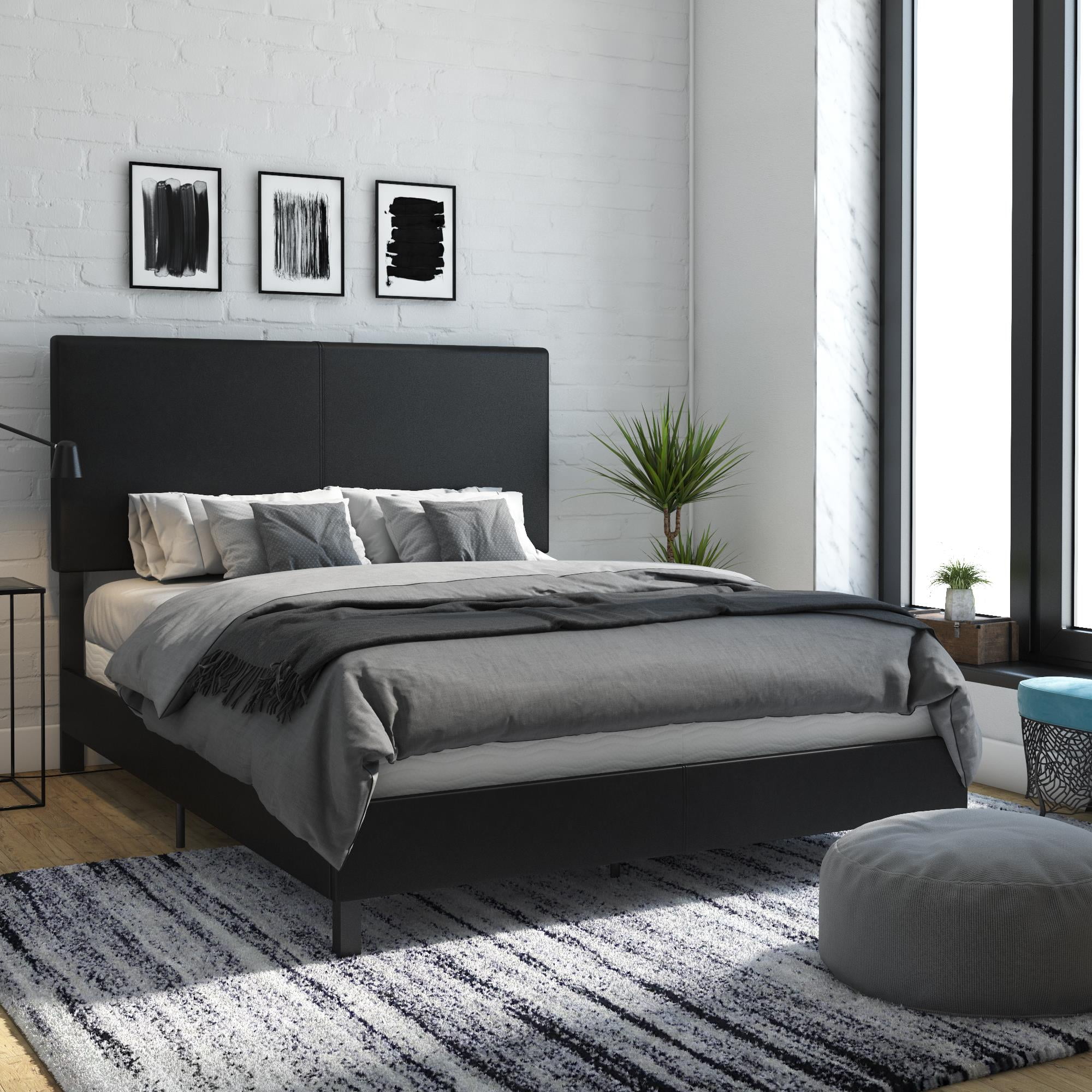 Photo 1 of Full Janford Upholstered Bed Black Faux Leather - Room & Joy