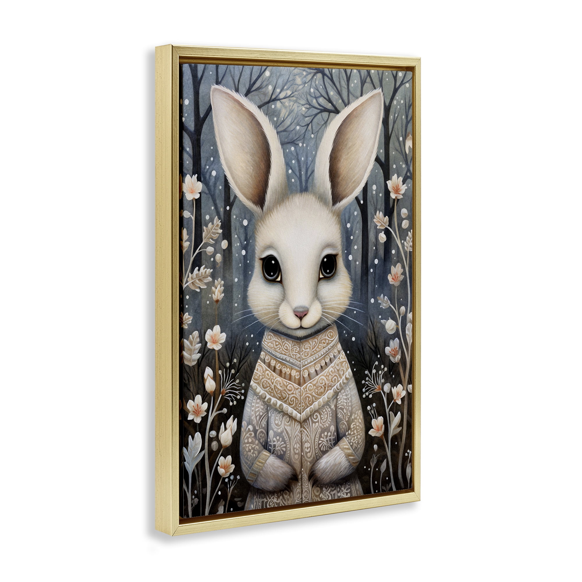 Stupell Industries Woodland White Rabbit Animals & Insects Painting Gold Floater Framed Art Print Wall Art, 21 x 31
