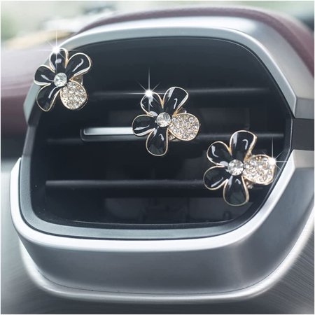 6PCS Decorations Flower Clips for Car Air Vent, Cute Colorful Bling Flower Decor for Women Girls, Clip on Air Conditioning Outlet, Auto Interior Accessories Universal for Most Vehicles (Black)