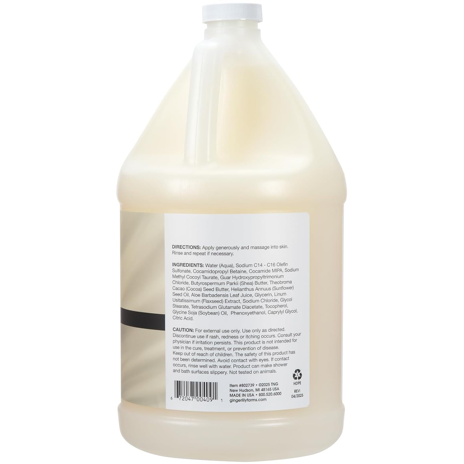 Ginger Lily Farms Botanicals Shea Indulgence Deep Hydration Body Wash, 100% Vegan & Cruelty-Free, Fragrance-Free, 1 Gallon (128 fl oz) Refill