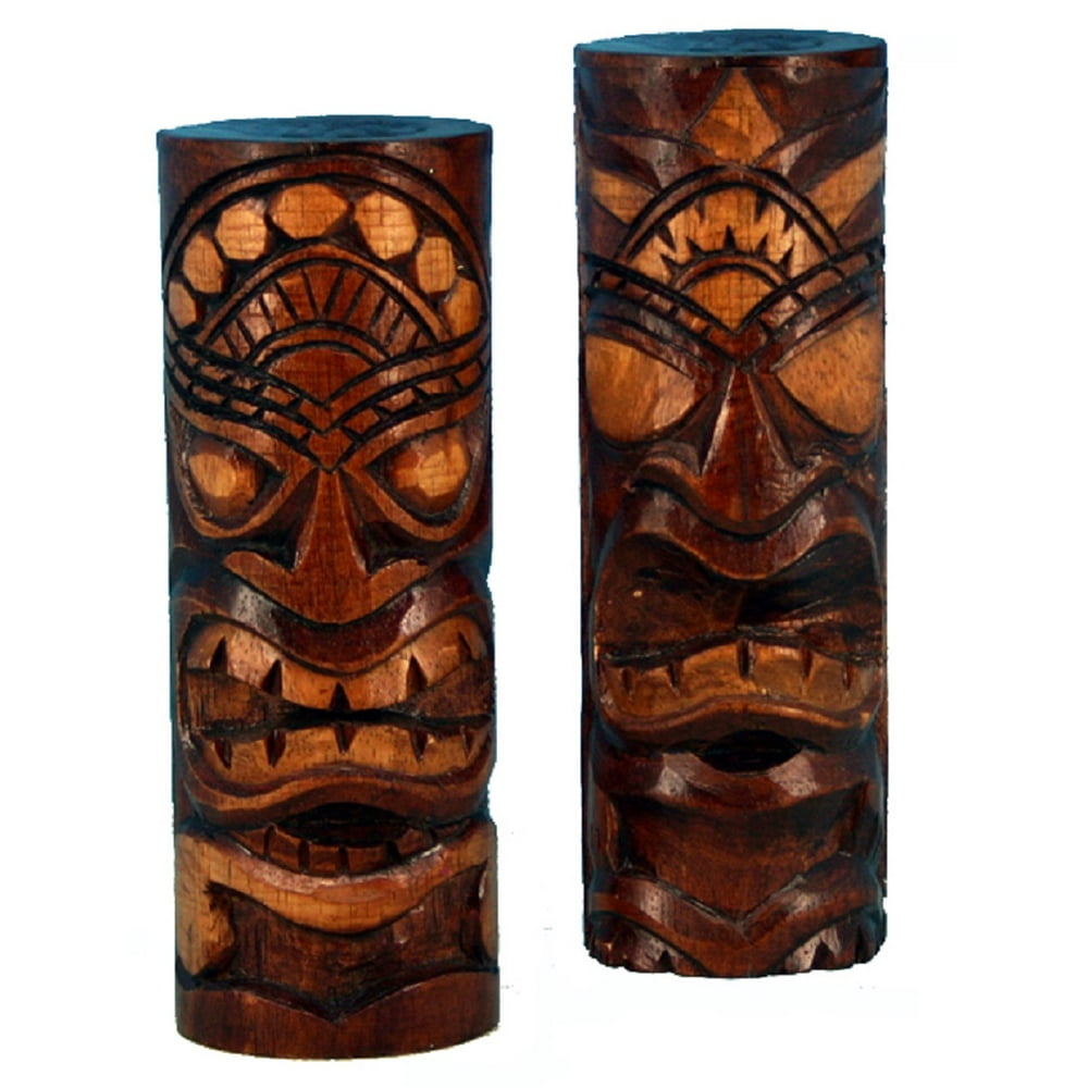 2 Hand Carved Tiki Bar Totem Pole Statues - Walmart.com - Walmart.com