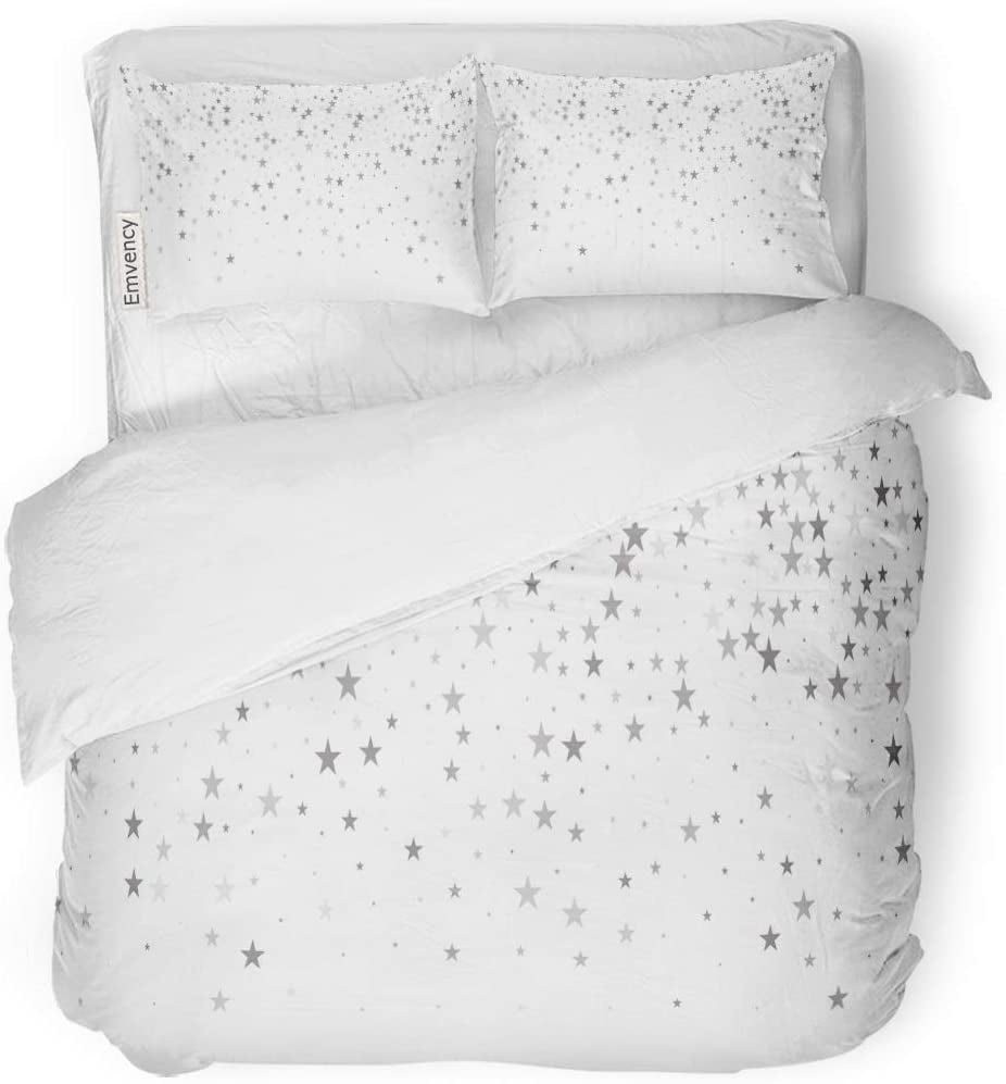 ZHANZZK 3 Piece Bedding Set Sparkling Silver Stars Christmas Light