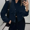 thumbnail image 5 of WTOBBY Women's Single Breasted Jacket Long Sleeve Solid Color Casual Coat Lightweight Zip Up Outerwear with Front Pockets Loose Fit Spring Fall Fashion Streetwear,Navy M, 5 of 5