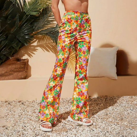 Lilgiuy Womens Casual Long Pants High Waist Summer Printed Pants for Fishing Outdoor Activities