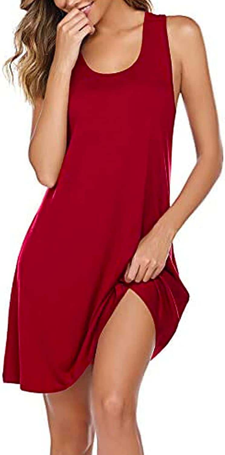 Avidlove Sleepwear Women's Nightgown Cotton Sleep Shirt Sleeveless Sleep Dress Nightshirt (Wine