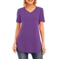 thumbnail image 1 of La nueva manga del cortocircuito del cuello del color sólido V de la camiseta de las mujeres de Abanopi Camiseta mujer, 1 of 7
