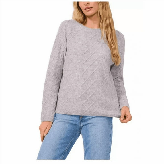 Vince Camuto Women's X-Small Light Heather Grey Cable Sweater