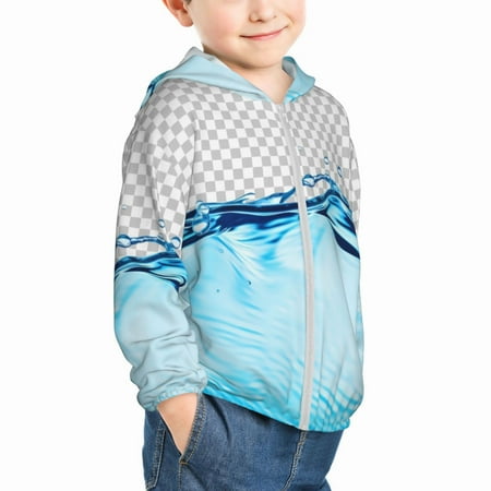 

Uemuo Crystal Clear Water Splash Pattern Rash Guard for Boys Girls Long Sleeve Swim Shirts UPF 50+ UV Sun Protection Hooded Fishing Shirt with Pocket for Kid-3 Years