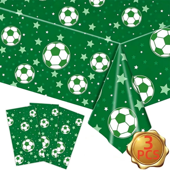 Soccer Tablecloths — Disposable 54" x 108" Plastic Party Covers for Soccer Decor, 4-Pack
