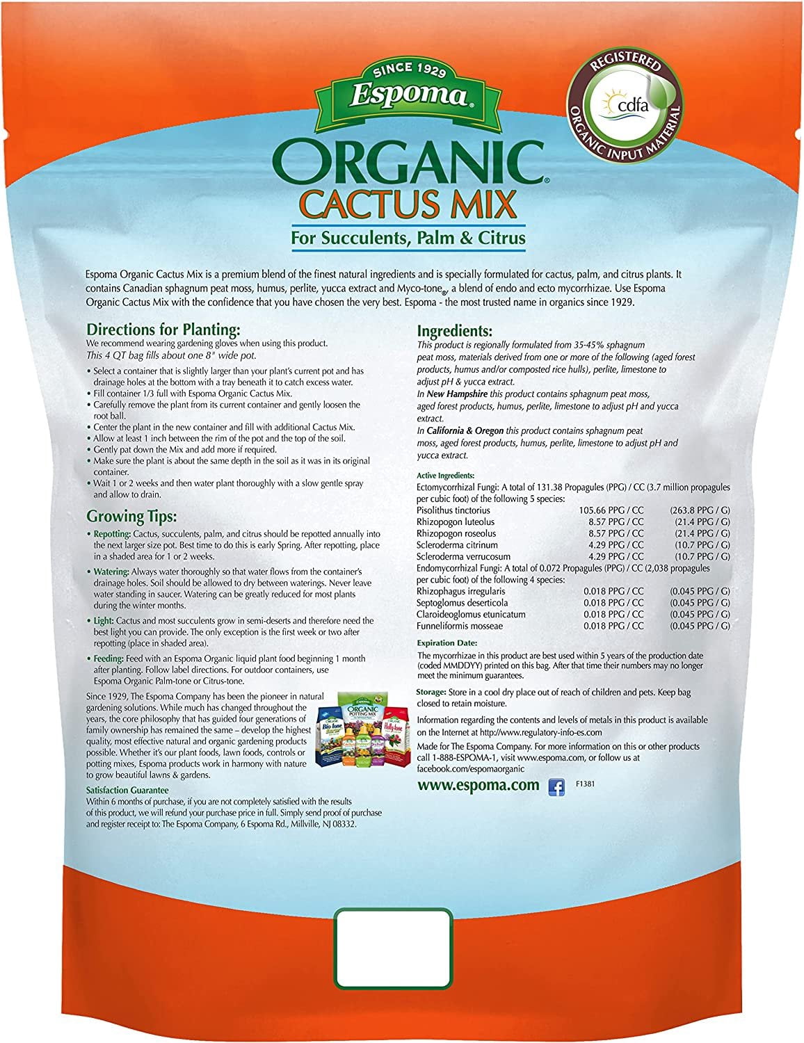 Espoma Organic Cactus Soil Mix and Liquid Plant Food - For Cactus & Succulents - 8qt, 8oz