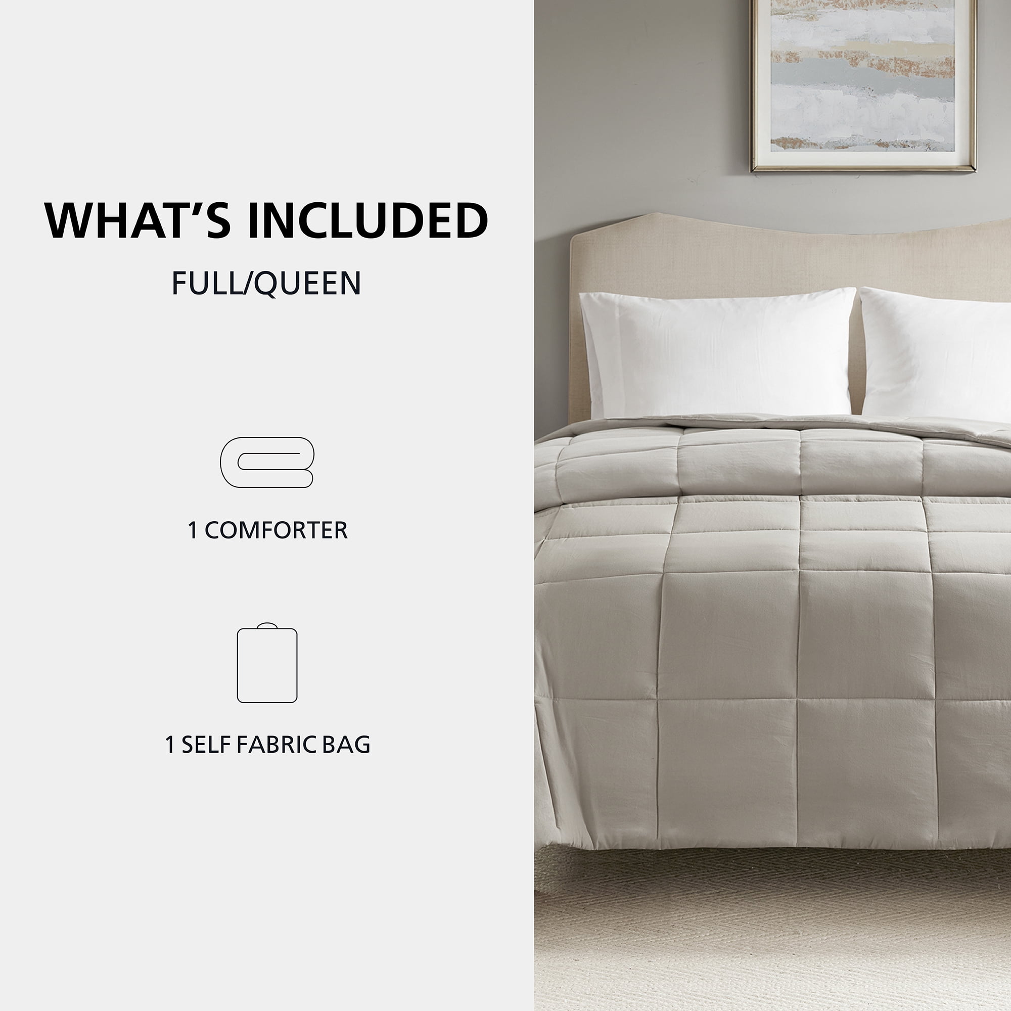Mainstays Full/Queen Comforter, Down Alternative, All-Season, Stone