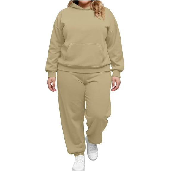 Sweatsuits for Women 2 Piece Set Track Suit Comfy Crewneck Lounge Sets with Sweatpants and Hoodie 2025 Fall Outfits Camel XXL