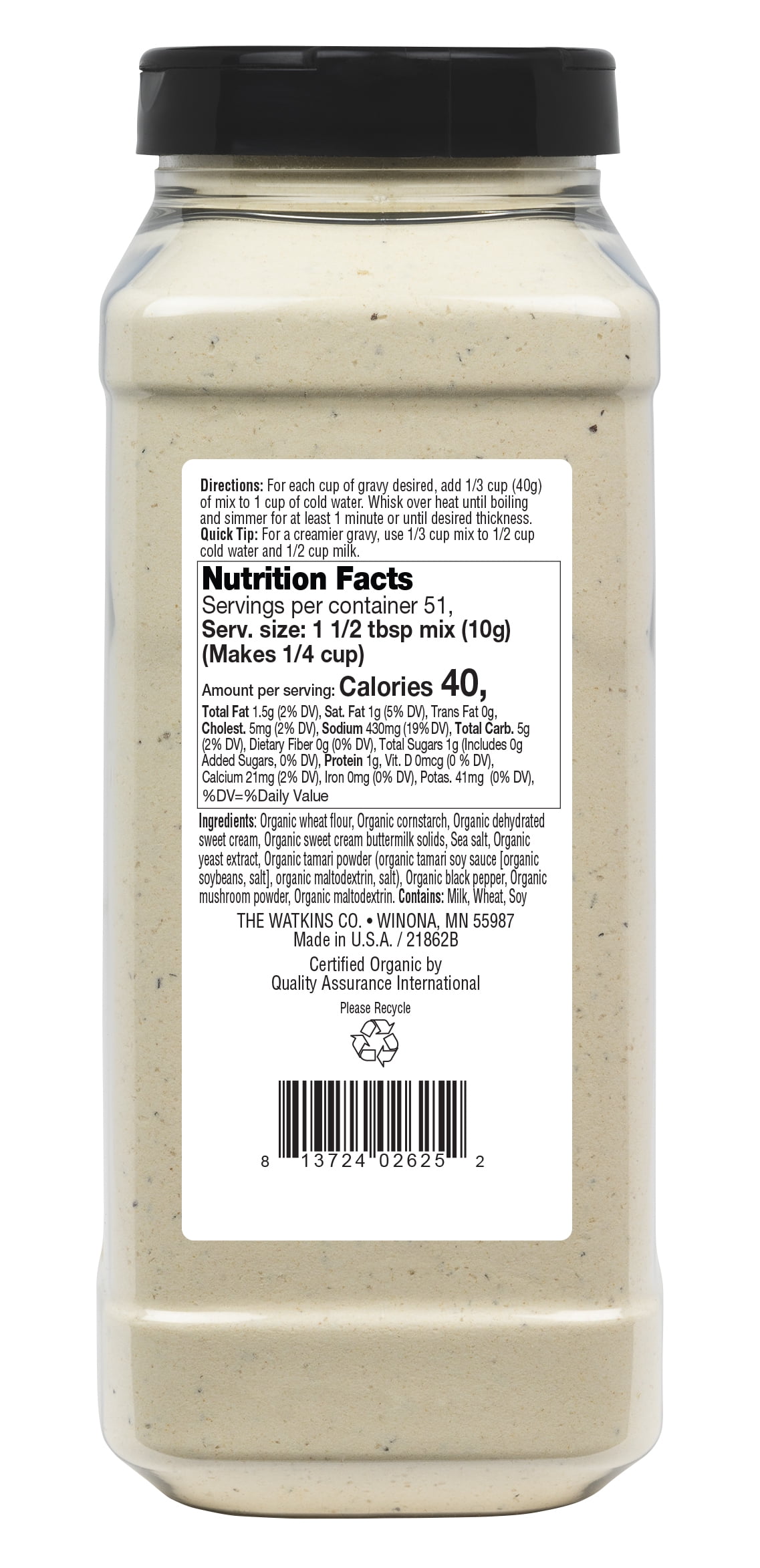 Watkins Organic Country Gravy Gourmet Seasoning Mix, 18 oz.