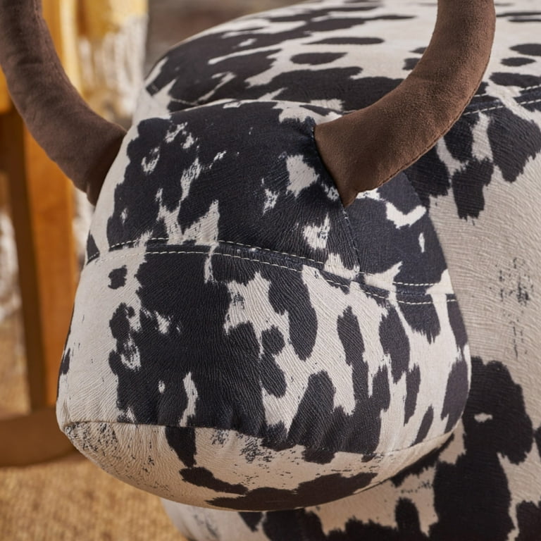 GDF Studio Moria Modern Velvet Cow Ottoman Brown and White