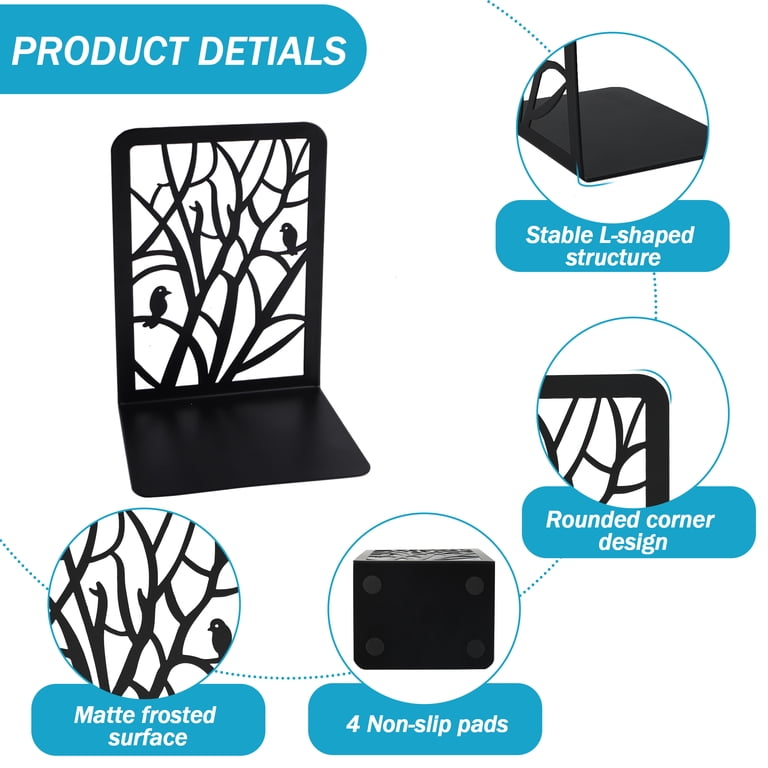 Cyrico Metal Tree Bookends, 3 Pairs, Black photo 2