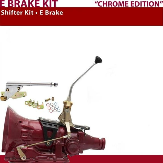 American Shifter FMX Shifter Kit 10 in. E Brake Chrome Push Button Floor Hndl Ringed Knob for D744E