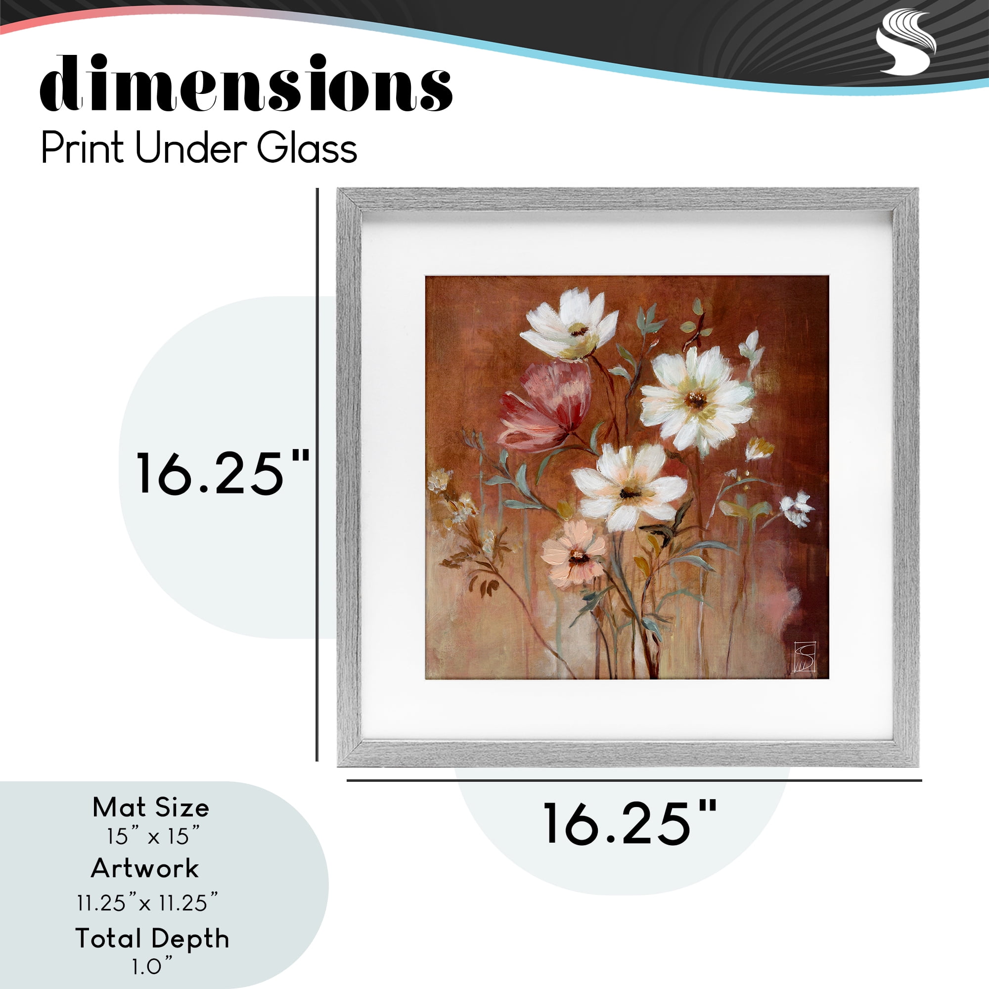 Mocha Flowers Collection Gray Framed Print Under Glass, design by Sara Culpepper