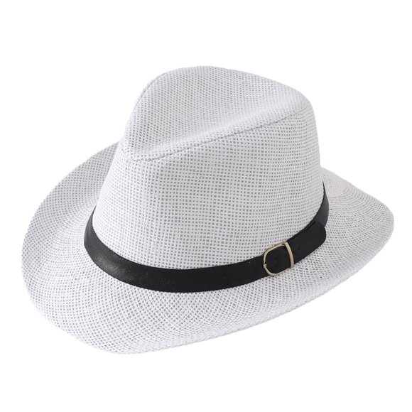 Aocisk Elegant Panama Straw Fedora Sun Hat for Women Men Summer Beach Outdoor Travel Wide Brim Breathable Design WH2 One Size