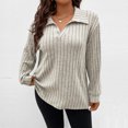 thumbnail image 2 of Summer Sweaters for Women V Neck Collared Long Sleeve Knit Tops Plus Size Curved Hem Pullover Sweater Trendy Lightweight Casual Loose Fit Top Beige 2XL, 2 of 6