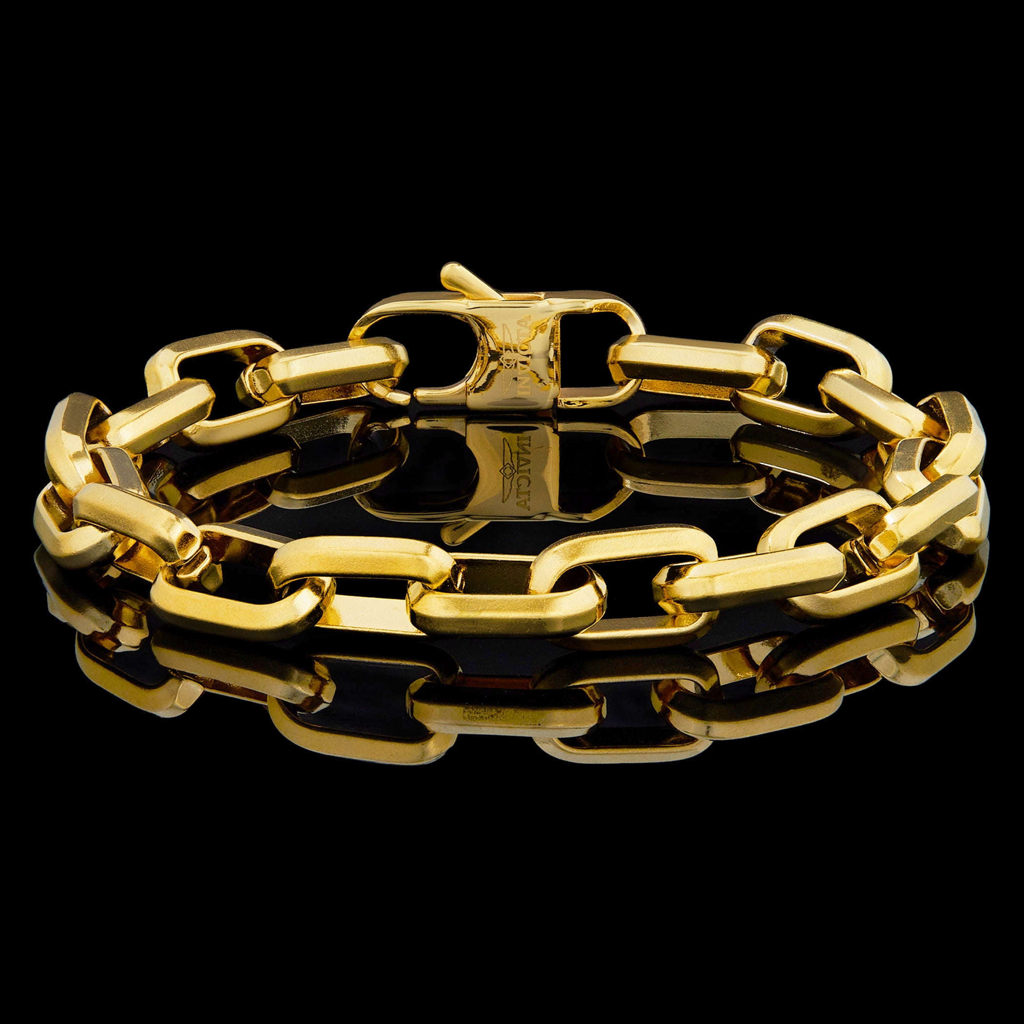 Invicta Jewelry Men's Large Nautical Oval Link Chain Gold Plated Bracelet (10mm) - 9"