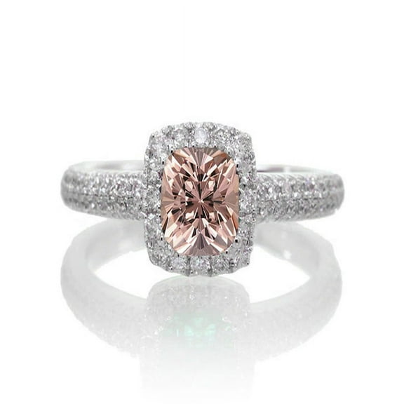 2 Carat Vintage Halo Morganite and Diamond Engagement Ring on 10k White Gold