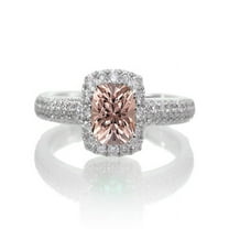 2 Carat Vintage Halo Morganite and Diamond Engagement Ring on 10k White Gold