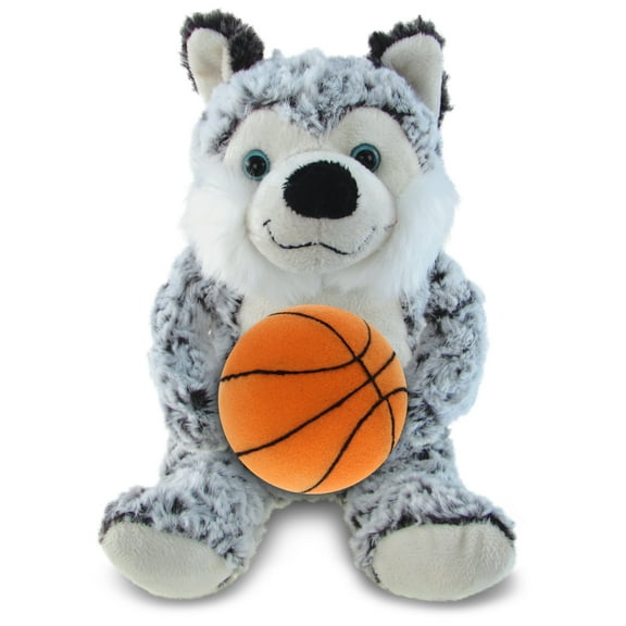 DolliBu Sitting Husky Stuffed Animal with Basketball Plush - Soft Huggable Husky, Adorable Playtime Dog Plush Toy, Cute Wildlife Gift, Plush Doll Animal Toy for Kids and Adults - 9 Inch