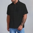 thumbnail image 2 of Manxivoo Mens Shirts Men's Baggy Cotton Blend Pocket Solid Short Sleeve Turn Down Collar T Shirts Mens Dress Shirts Black L, 2 of 4
