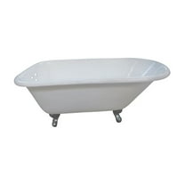 Cast Iron Roll Top Tub - 54" Freestanding Soaking Tub with Faucet Holes - Classic White Finish