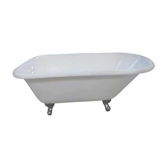 Cast Iron Roll Top Tub - 54" Freestanding Soaking Tub with Faucet Holes - Classic White Finish