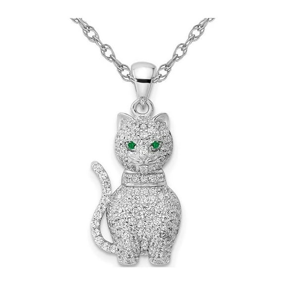 Sterling Silver Cat Pendant Necklace with Cubic Zirconia (CZ)s and Chain for Women