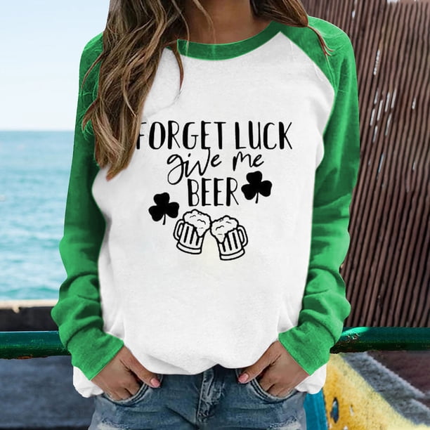 Puntoco Mujer Primavera Patchwork St. Patrick'S Day Impreso Manga Larga Cuello Redondo Casual Tee tops Puntoco Puntoco-5551